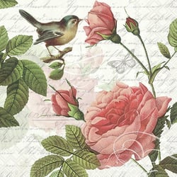 Lot de 4 serviettes en papier découpage collage 33 cm FLEUR ROSE OISEAU