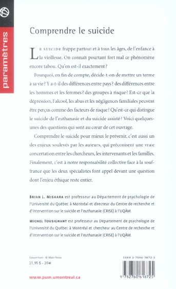 Comprendre Le Suicide Brian L Mishara Michel Tousignant