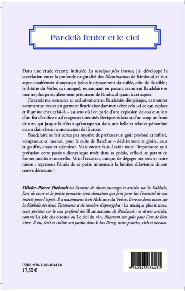 Par delà l enfer et le ciel essai sur la pensée de charles baudelaire