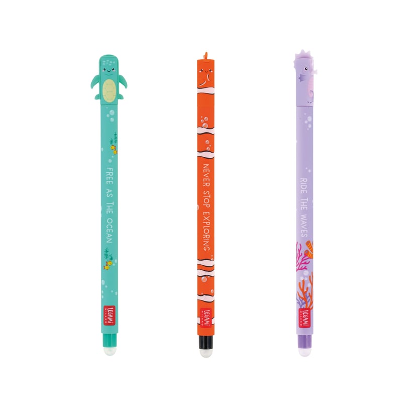 Lot de 3 stylos à encre effaçable Legami Animaux marins Turquoise