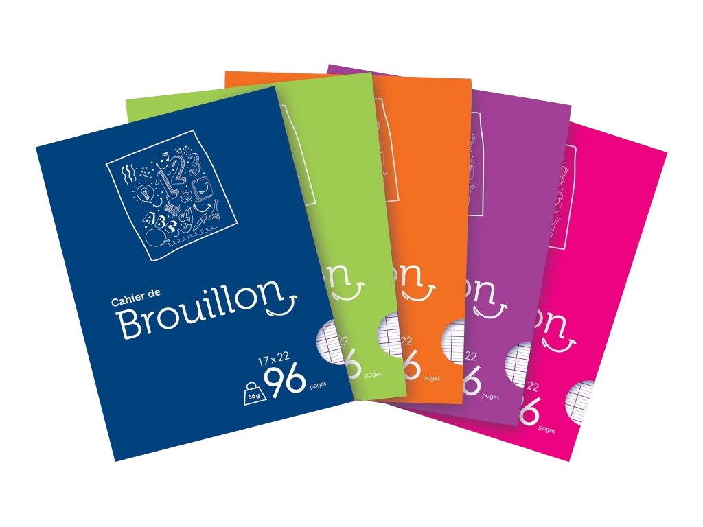 Lot de 5 cahiers de brouillon - 17 x 22 cm - 96 pages grands carreaux