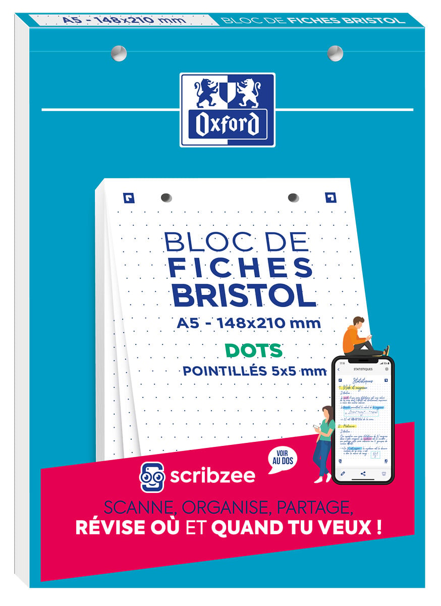 Bloc fiche Bristol - Format A5 - 30 feuilles - Oxford - Pointillés 5 x ...