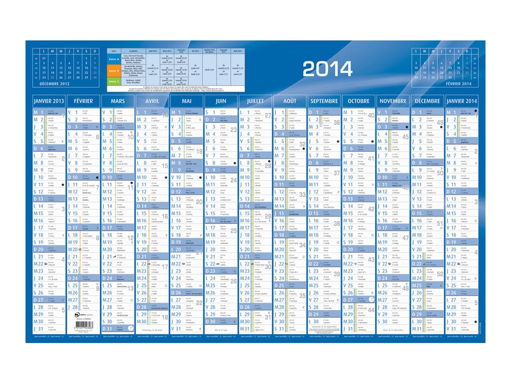 Calendrier De Banque QUO VADIS 2025 - Bleu - 27x21cm - Carton Rigide - Janvier 2025 à Janvier 2026