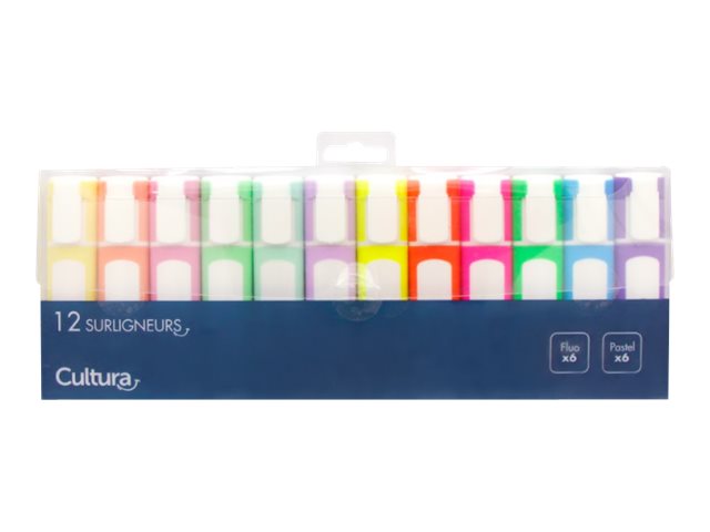 Surligneurs Pastel 12 Couleurs - Pointe Biseautée - Marqueurs Fluos Pour Études, Bureau, Art