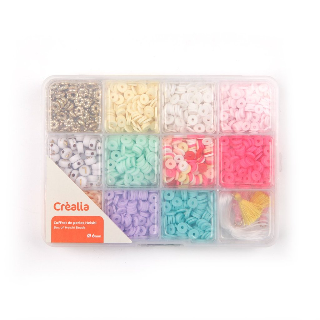 Perles Heishi 6mm pastel - Grand coffret - Créalia