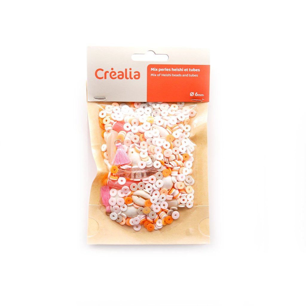 Perles Heishi 6mm et tubes - Corail - Créalia