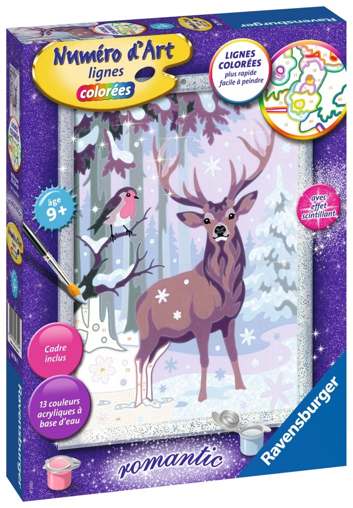 Kit Peinture Par Numéros Enfant - Cerf Romantique Avec Paillettes - Ravensburger CreArt - 18x24 Cm - Dès 9 Ans