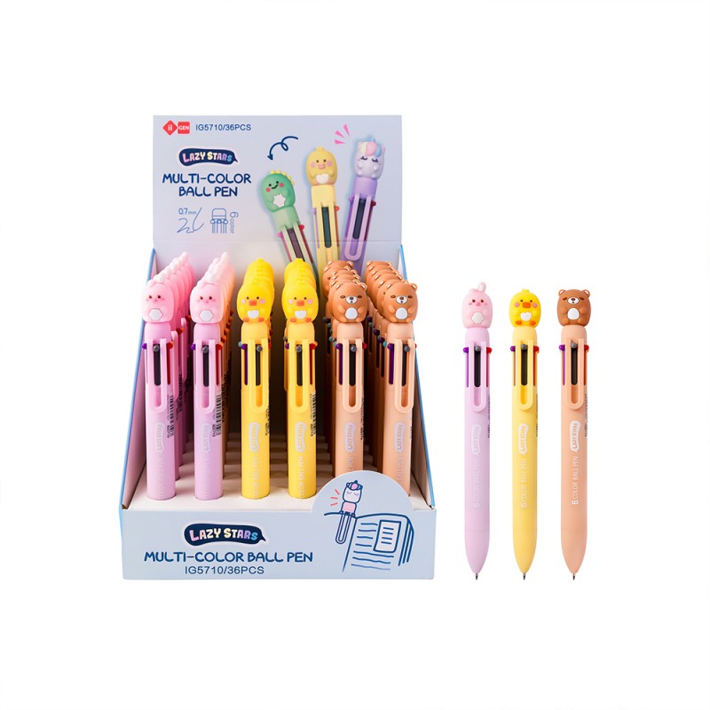Stylo à Bille 6 Couleurs Rétractable - Pointe 0.5 Mm - Peluche Décorative - Pour Notes Et étude