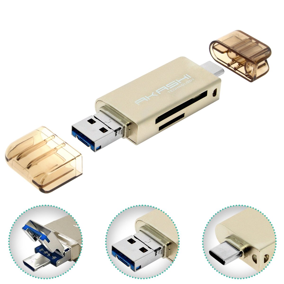 Lecteur Carte SD 8 Ports USB 3.0 - Bois Noyer - Lecture/Écriture Simultanée - Compatible SD/MicroSD Jusqu'à 2 To - Vitesse 5 Gbit/s
