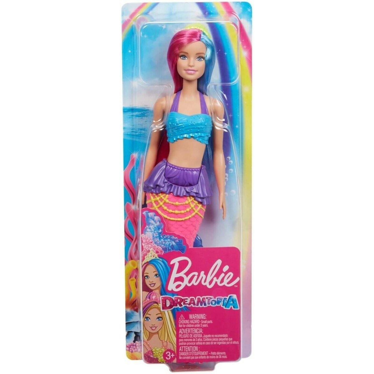 Barbie Poupée Sirène – Cheveux Fantaisie, Serre-tête, Bustier Coquillage, Nageoire – Dès 3 Ans