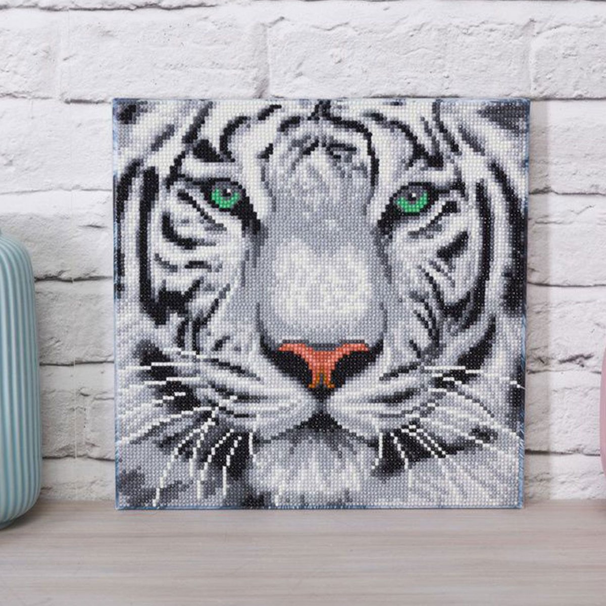 DCIDBEI Diamond Painting Square Drill 40x50 Cm - Gatto Tigre Bianco Con Cristalli Quadrati, Kit Completo Con Tela HD, Strass 5D, Strumenti, Poster, Animali