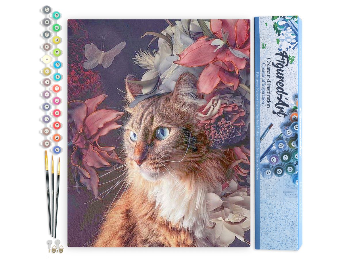 Peinture Par Numéros Papillon Fleur 50x60cm - Kit DIY Adulte Avec Pinceaux Et Acryliques
