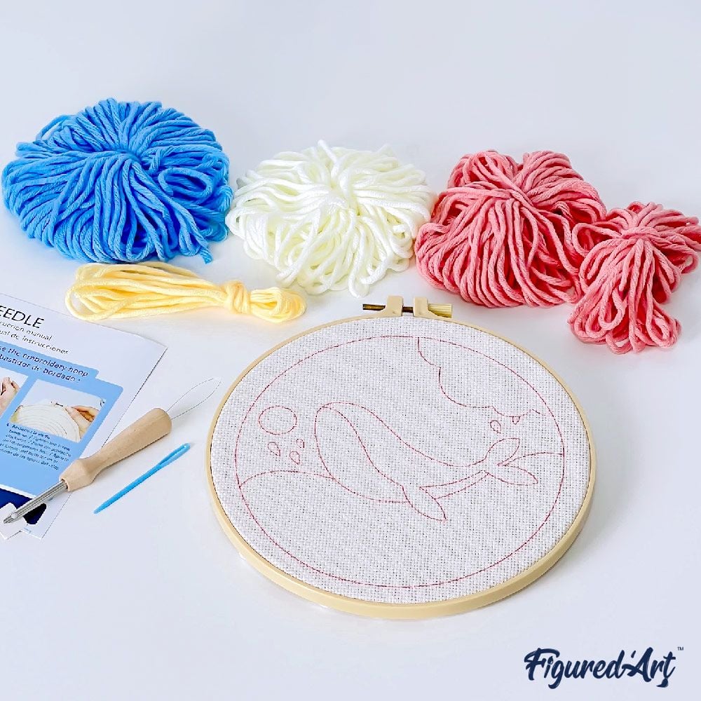 Figured'Art Punch Needle Kit Complet Pour Adultes Et Enfants - Vase - Parfait Pour Débutant. Set Prêt à Broder Taille 20x20cm Avec Cadre Circulaire - Kits Punch Needle - Kits Mercerie