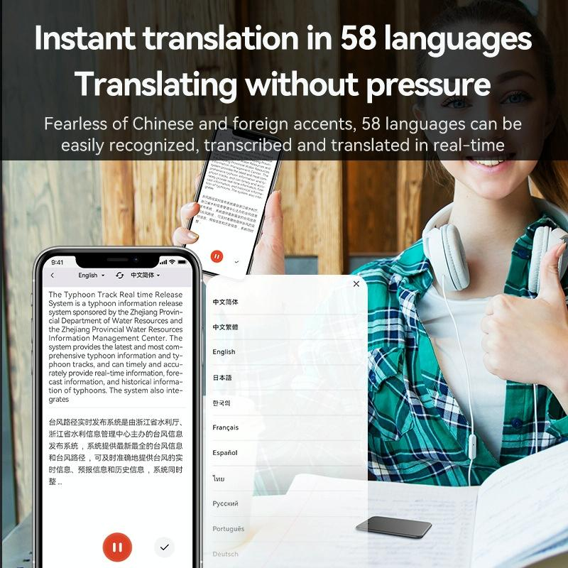 Dictaphone AI 64GB Transcription Instantanée 58 Langues Haute Qualité 12h Noir YONIS