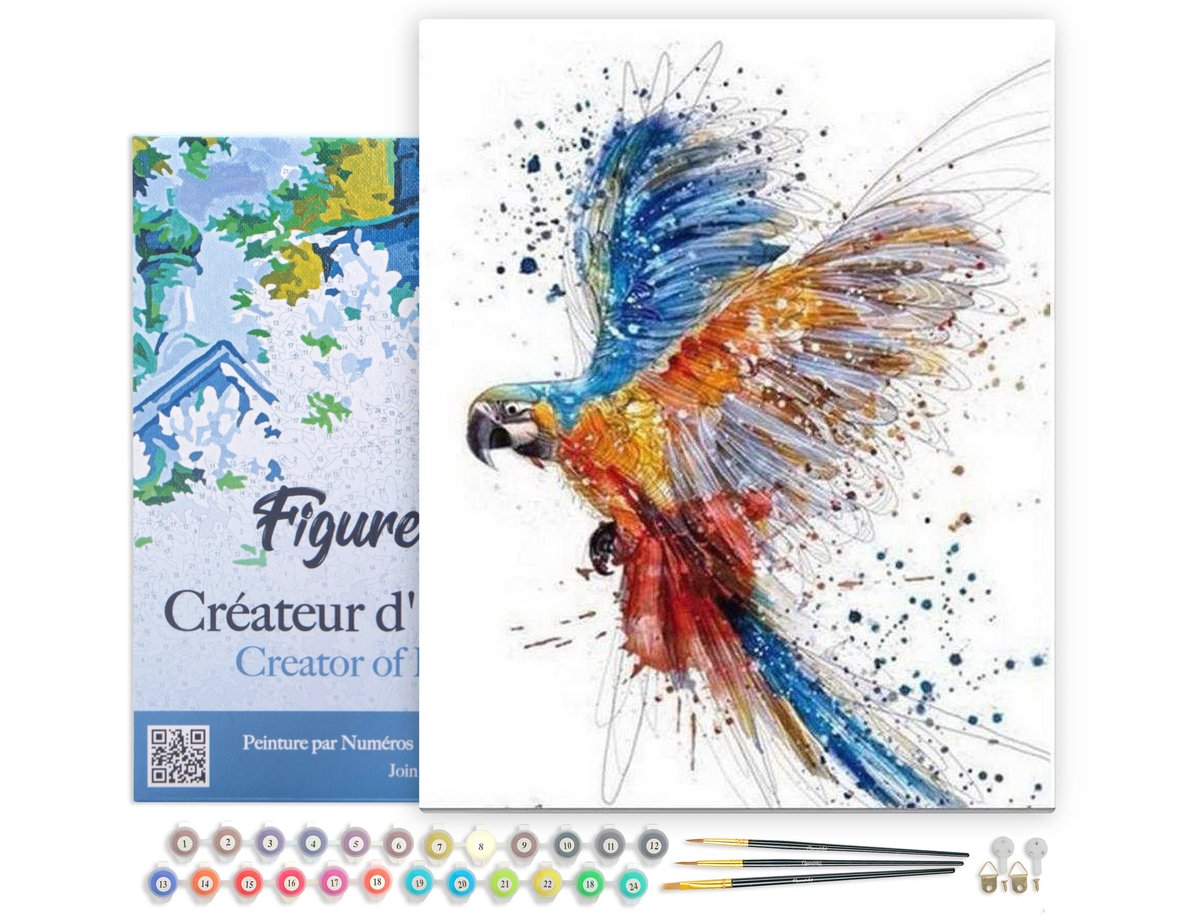 Peinture Numero Adulte - Perroquet Peinture Numero Enfant Débutants, Oiseau DIY Kit Loisir Creatif Adultes, avec Toile Infroissable, Pinceaux et Pigment Acrylique, pour Décoration Maison 40x60 cm h-1