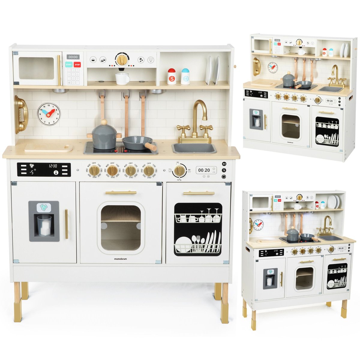 Cuisine En Bois DREAMADE Avec Micro-Ondes, Plaque De Cuisson Et Téléphone – Jeu De Rôle Son Et Lumière Pour Enfant De 3 Ans Et Plus