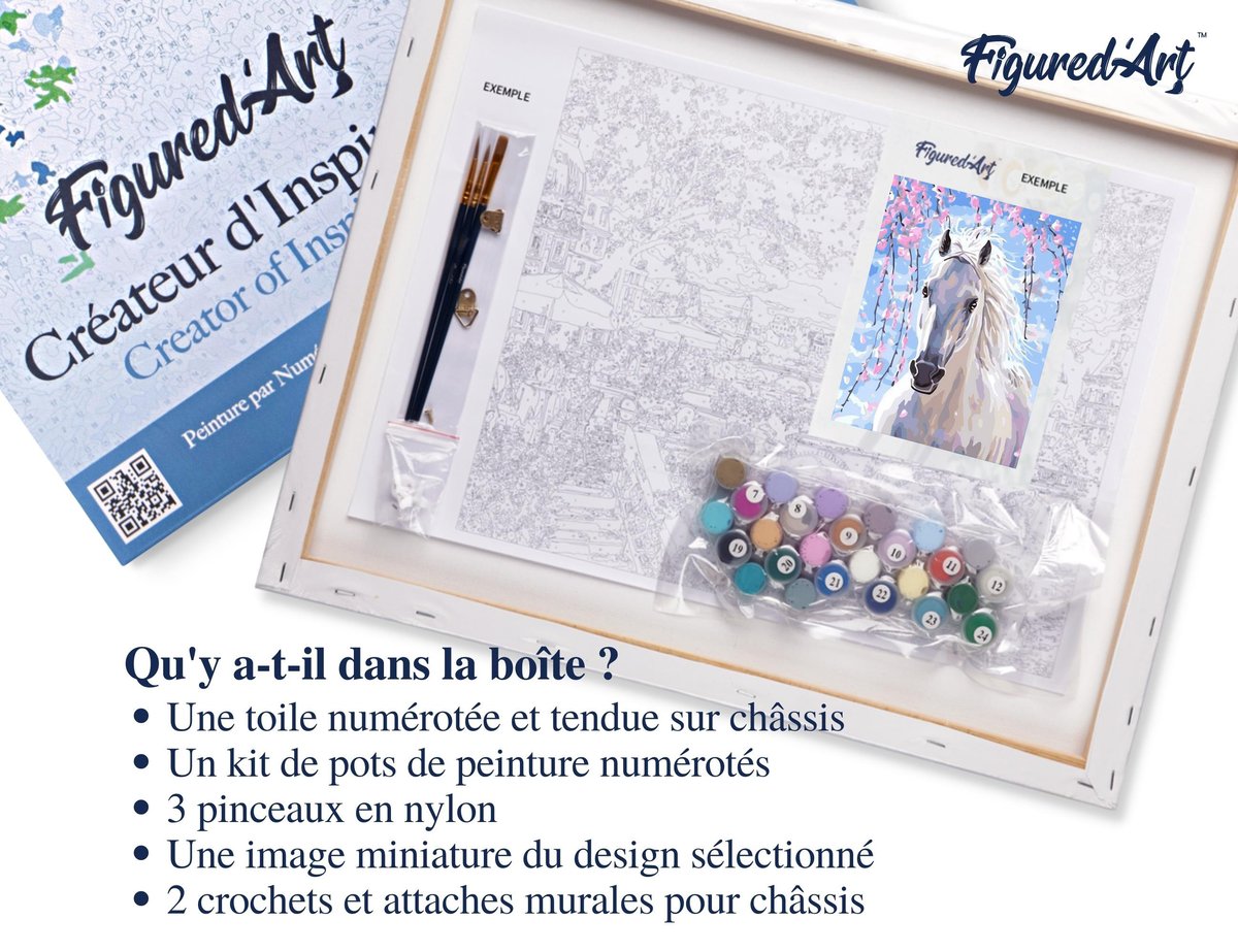 Figured'Art Peinture Par Numéro Adulte – Cheval Coloré Abstrait, Toile 40x50 Cm, Kit Complet Pinceaux Et Peintures