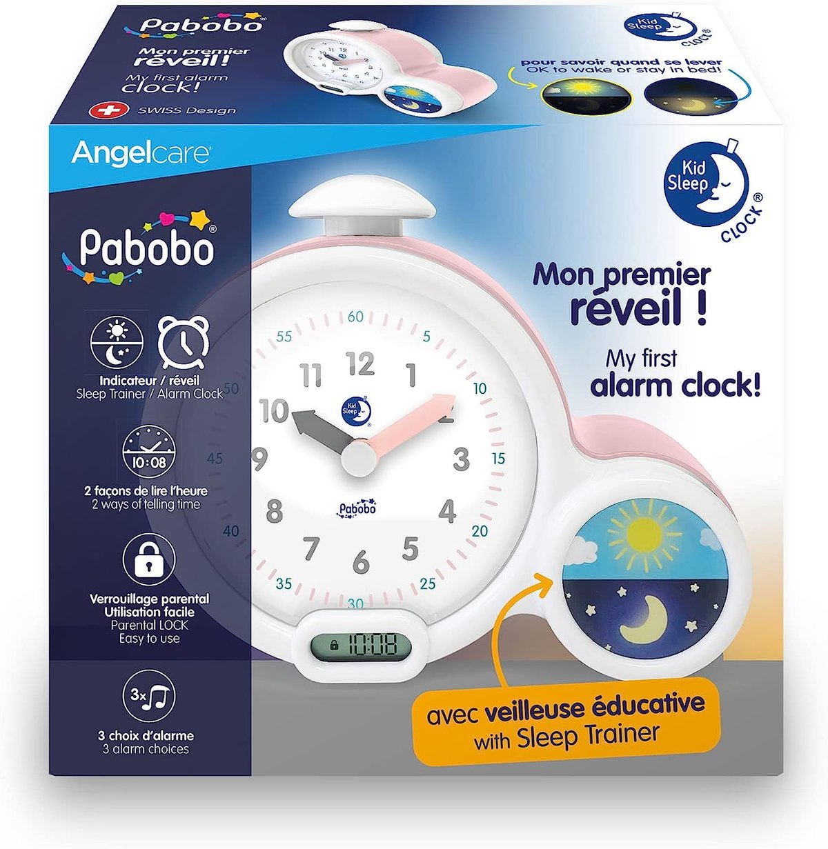 Réveil Analogique Pour Enfants - 123 - Rose - Grand écran Facile à Lire