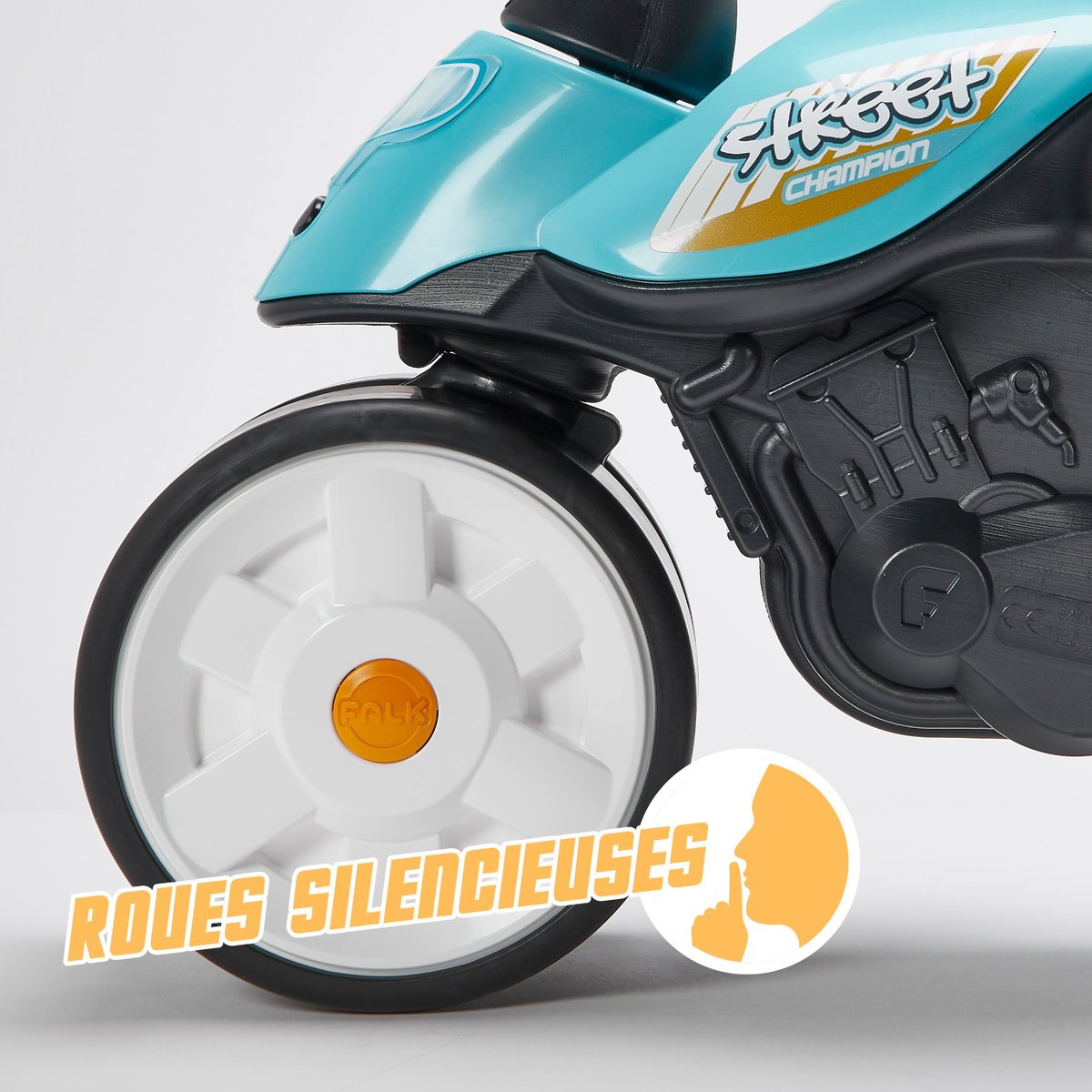 Draisienne Moto Prem1er FALK - Bleu - Roues Extra Larges Silencieuses - Guidon Directionnel - Fabriqué En France - 75% Plastique Recyclé - Dès 12 Mois