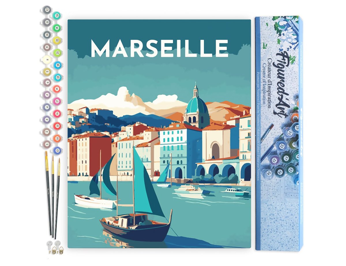 Figured'Art Peinture par Numéro Adulte Vacances à la Plage - Activité Manuelle Kit de Loisir Créatif DIY Numéro d'art Complet - 40x50cm sans châssis en Bois