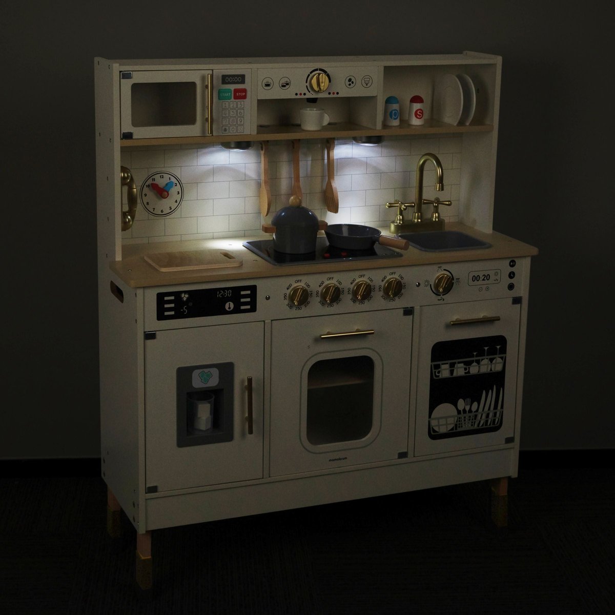 Jouet éducatif 3 Ans Et Plus HOMASIS Cuisine Pour Enfants En Bois, Cuisine Avec Lumière Et Son, Cuisine Jouet Avec évier, Four, Machine à Laver, Micro- ondes, Machine à Café, Pour Enfants De