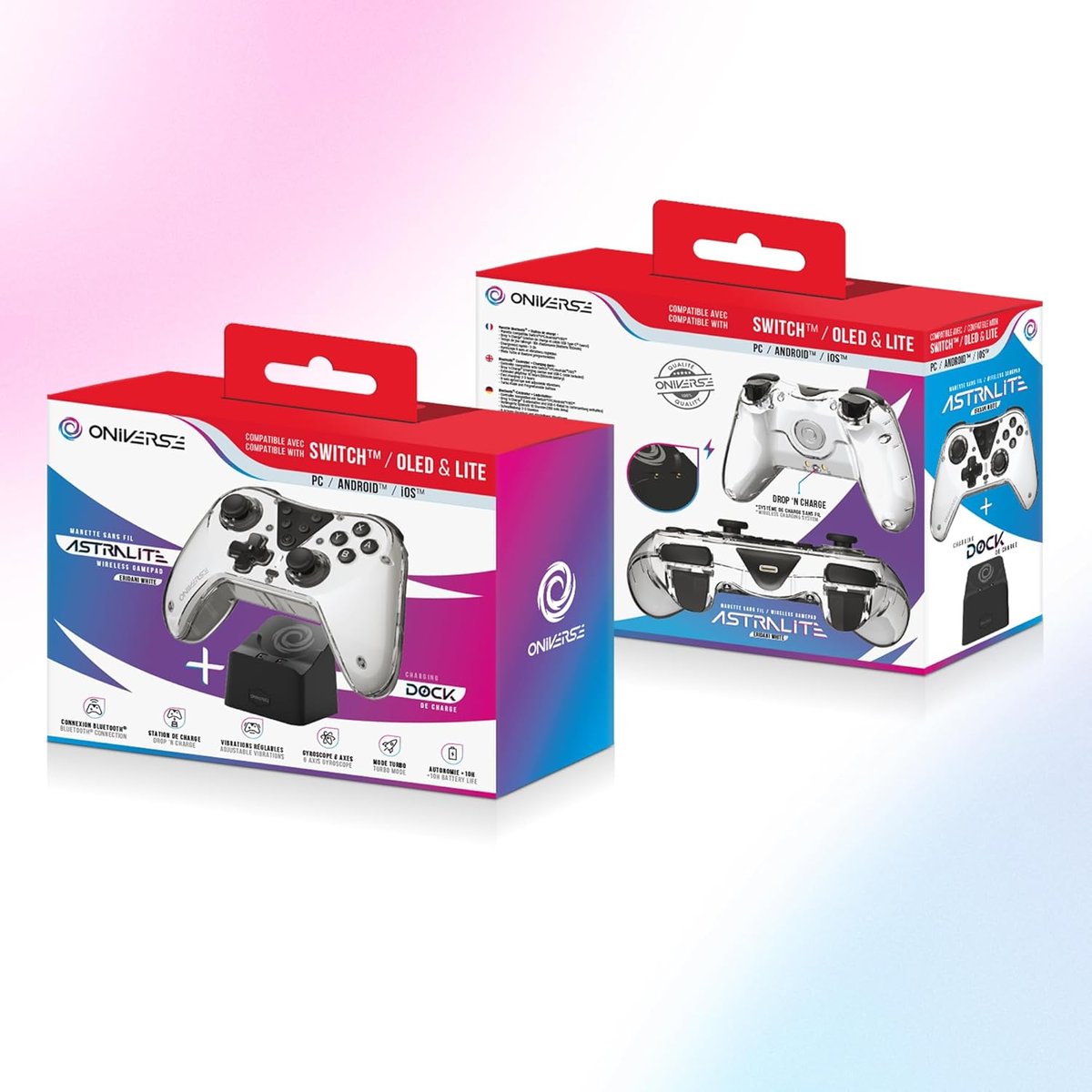 Manette Sans Fil PC/Bluetooth Avec Lumière RVB - 2 Boutons Arrière Programmable, Vibration, 1000 MAh - Compatible Windows, Switch, Android, IOS