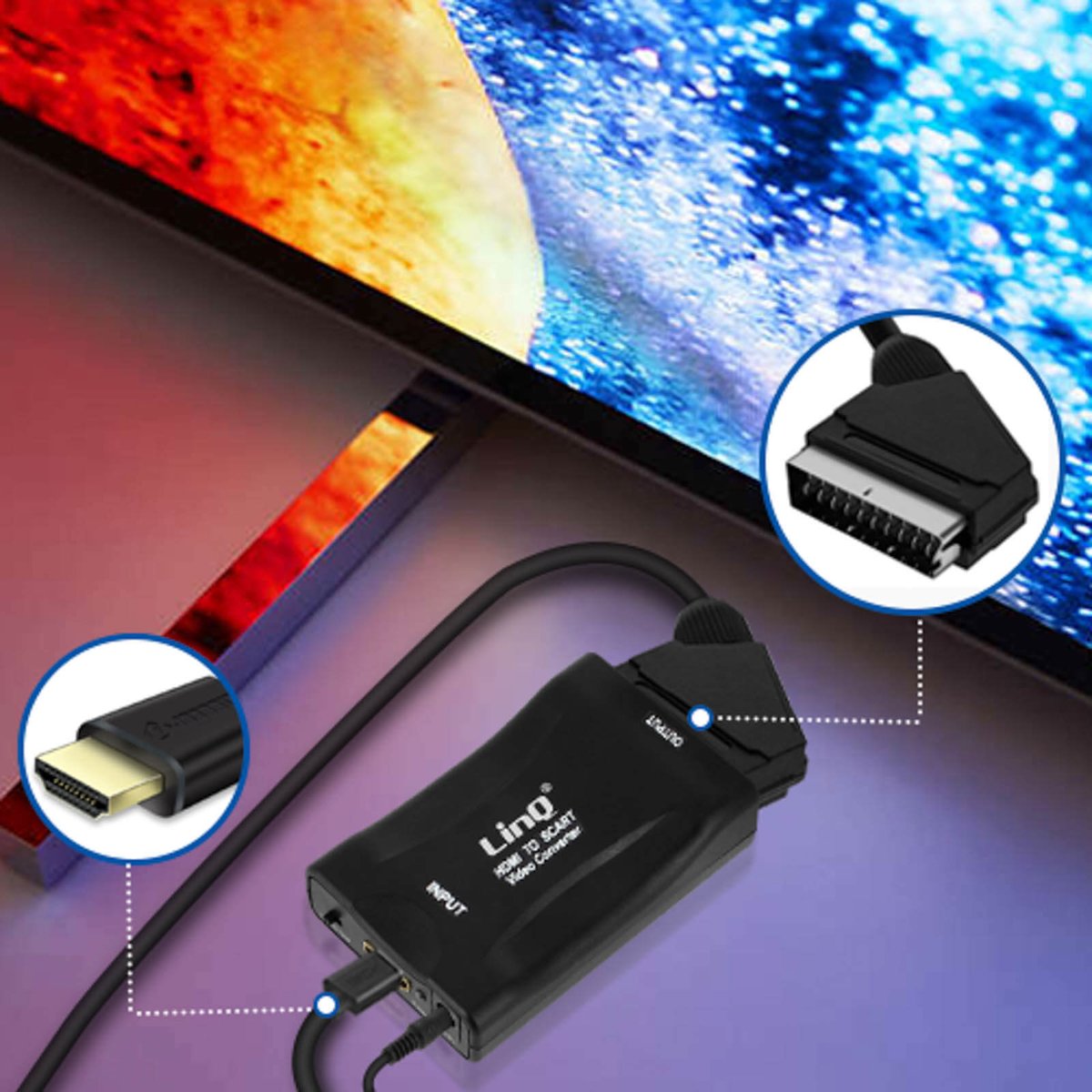 Convertisseur Scart femelle vers HDMI, Adaptateur péritel Femelle vers HDMI pour Appareils avec
