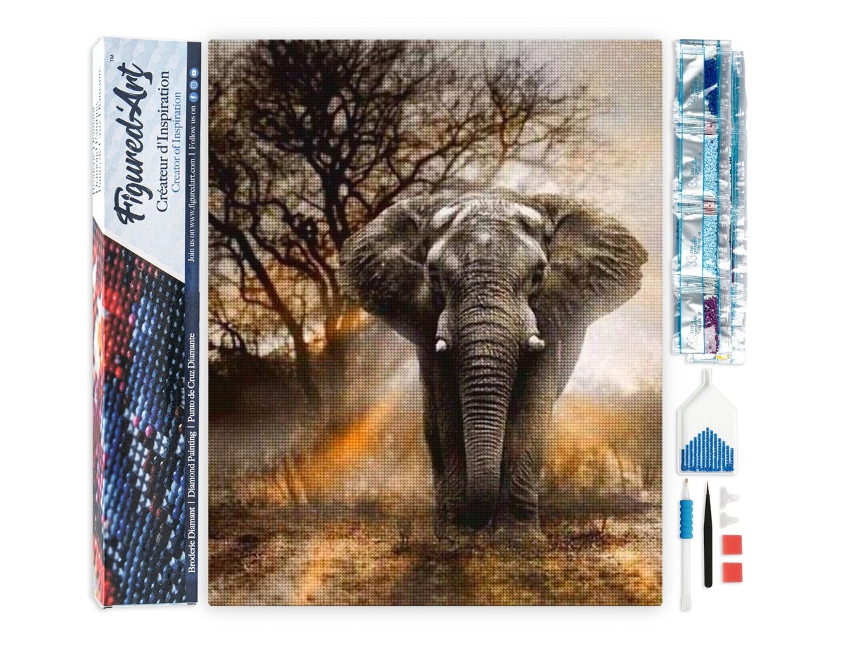 Diamond Painting Full,l'éléphant 5D DIY Broderie Diamant Painting Kit Point Point De Croix Cristal Strass Craft Diamant Peinture Stickers Muraux, pour Mur et Entrée Décoration Square Drill 40x50cm