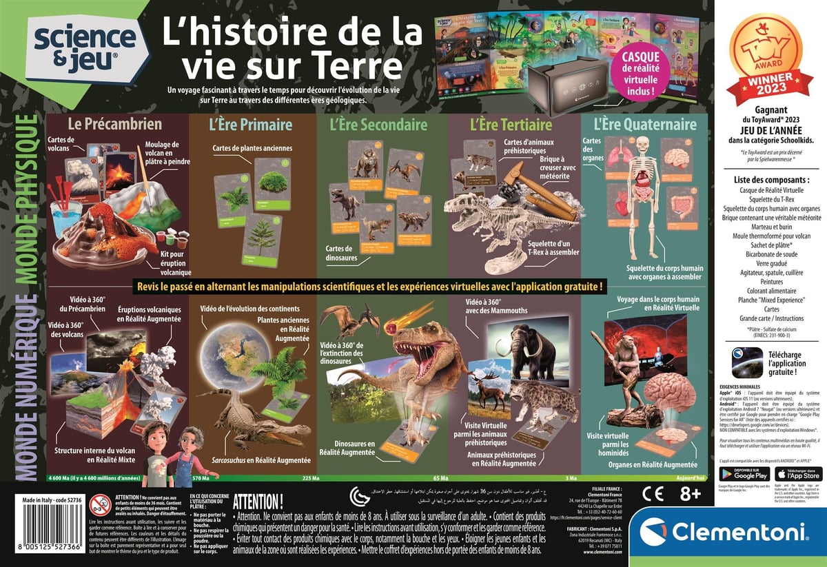 Clementoni – L'histoire De La Vie Sur Terre – Coffret Réalité Virtuelle 360°, Visites Interactives Et AR – Dès 8 Ans