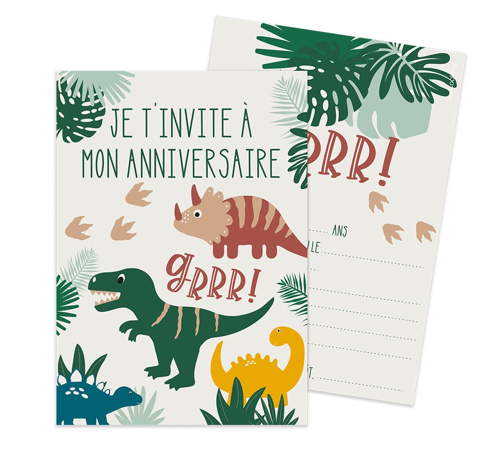 6 Invitations Dinosaures - Recyclables pour l'anniversaire de votre enfant