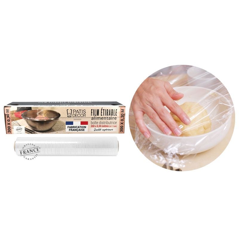 Film étirable Alimentaire D-Work - 300m X 30cm - Boîte Avec Coupeur - Sans Phtalates - Micro-ondable Et Congélation