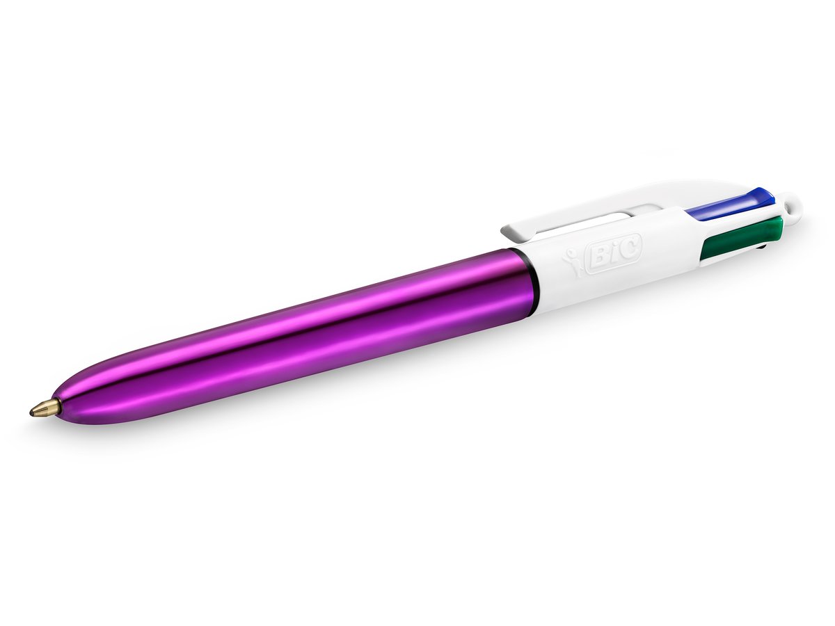 BIC 4 Couleurs Shine Turquoise – Stylo Bille Rechargeable 4 Encres (Noir, Rouge, Vert, Bleu), Pointe Moyenne 1.0 Mm