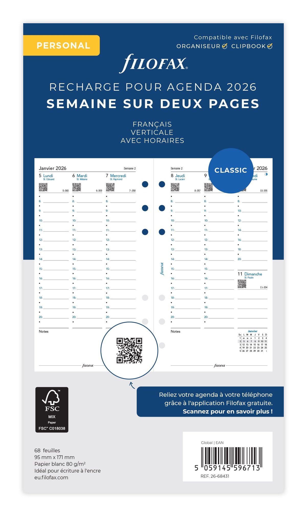 Recharge Organiseur Semainier Oberthur 2025 - Format 15x21cm - Janvier à Décembre 2025