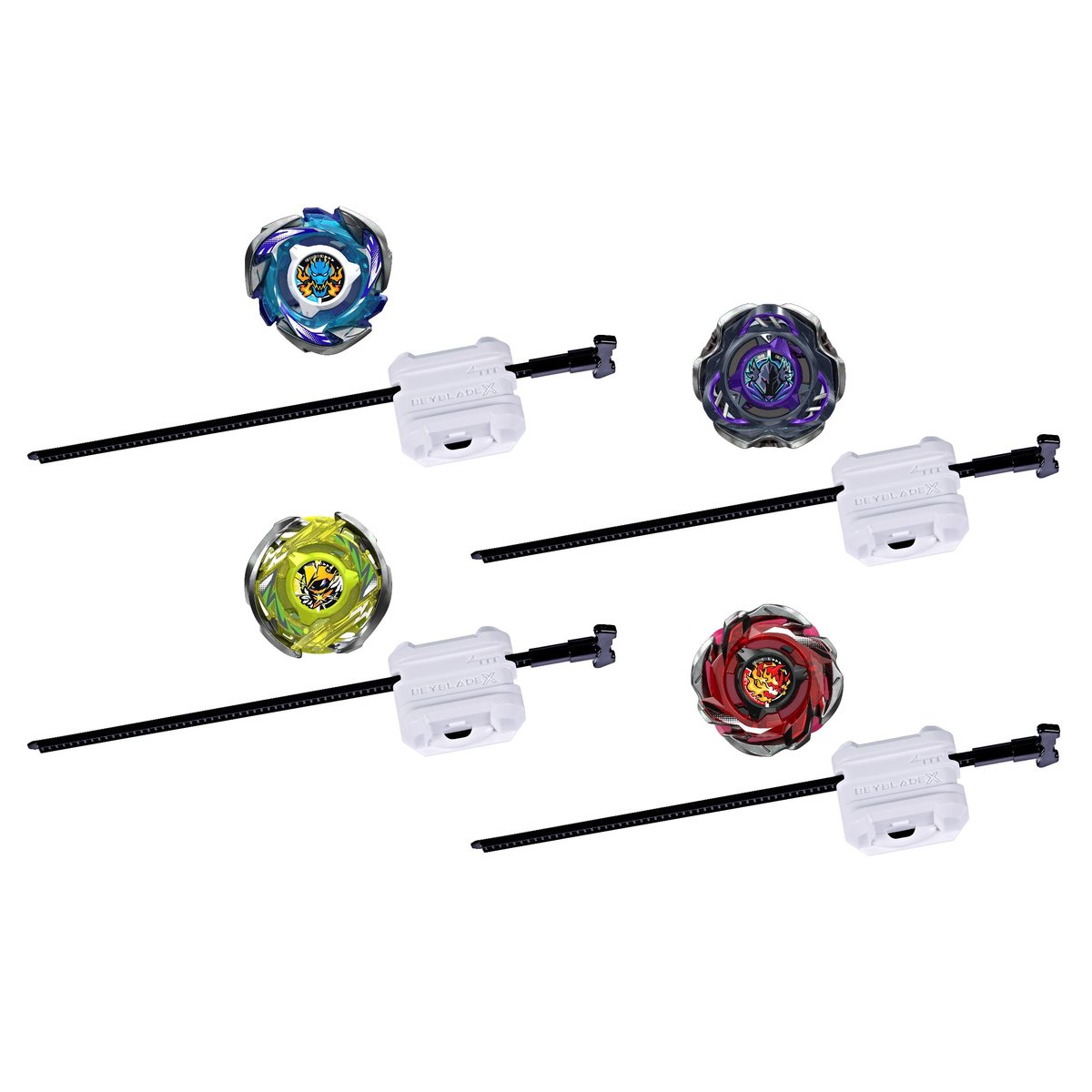 Kit Démarrage 2 Toupies X – Lanceur à Corde, Sens Antihoraire – Compatible Série X – Noir + Bleu – Dès 6 Ans