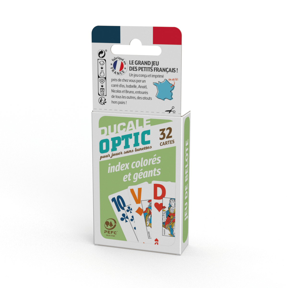 Ducale Origine – Jeu De 32 Cartes – Belote, Manille, Coinche – Design Moderne – Boîte Plastique – QR Code Règles Inclus