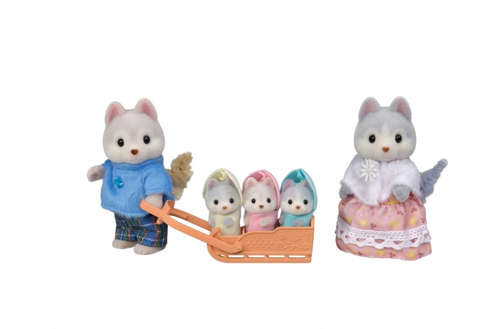 Sylvanian Families Famille Husky – Set 5 Figurines + Traîneau – Jouet Enfant 3 Ans+ Imagination & Tendresse