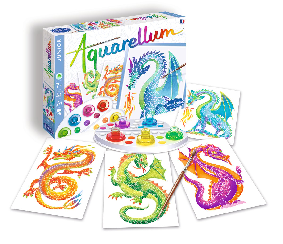 Kit Peinture Aquarellum Dragons – SentoSphère – Aquarelle Magique Avec Effet De Cire – Dès 7 Ans – Fabriqué En France