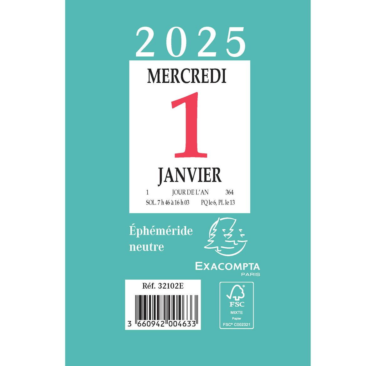 Bloc Éphéméride LECAS 2025 - Format 8,5x11,5 Cm - Date à Gauche, Rendez-vous à Droite