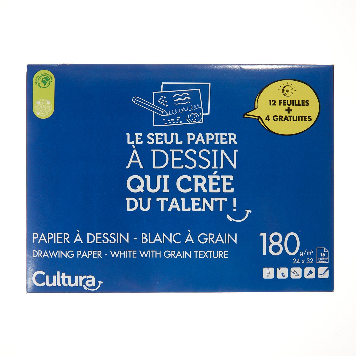 Pochette de papier dessin Cultura 24 x 32 cm 16 feuilles 180