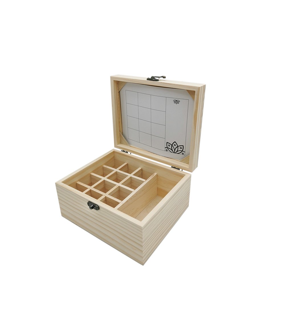 Boîte Vitrine En Bois 13 Compartiments – 27,1 X 27,6 X 5,5 Cm – Rangement Perles, Miniatures, DIY, Décoration Personnalisable