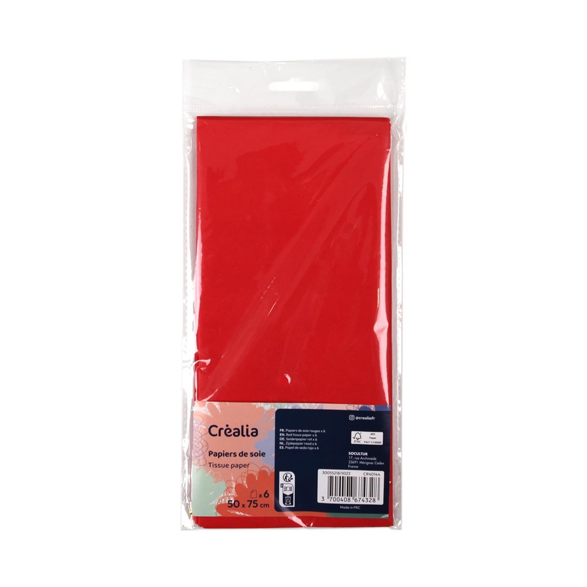 Achat Feuille de papier de soie 50x76 cm rouge en gros
