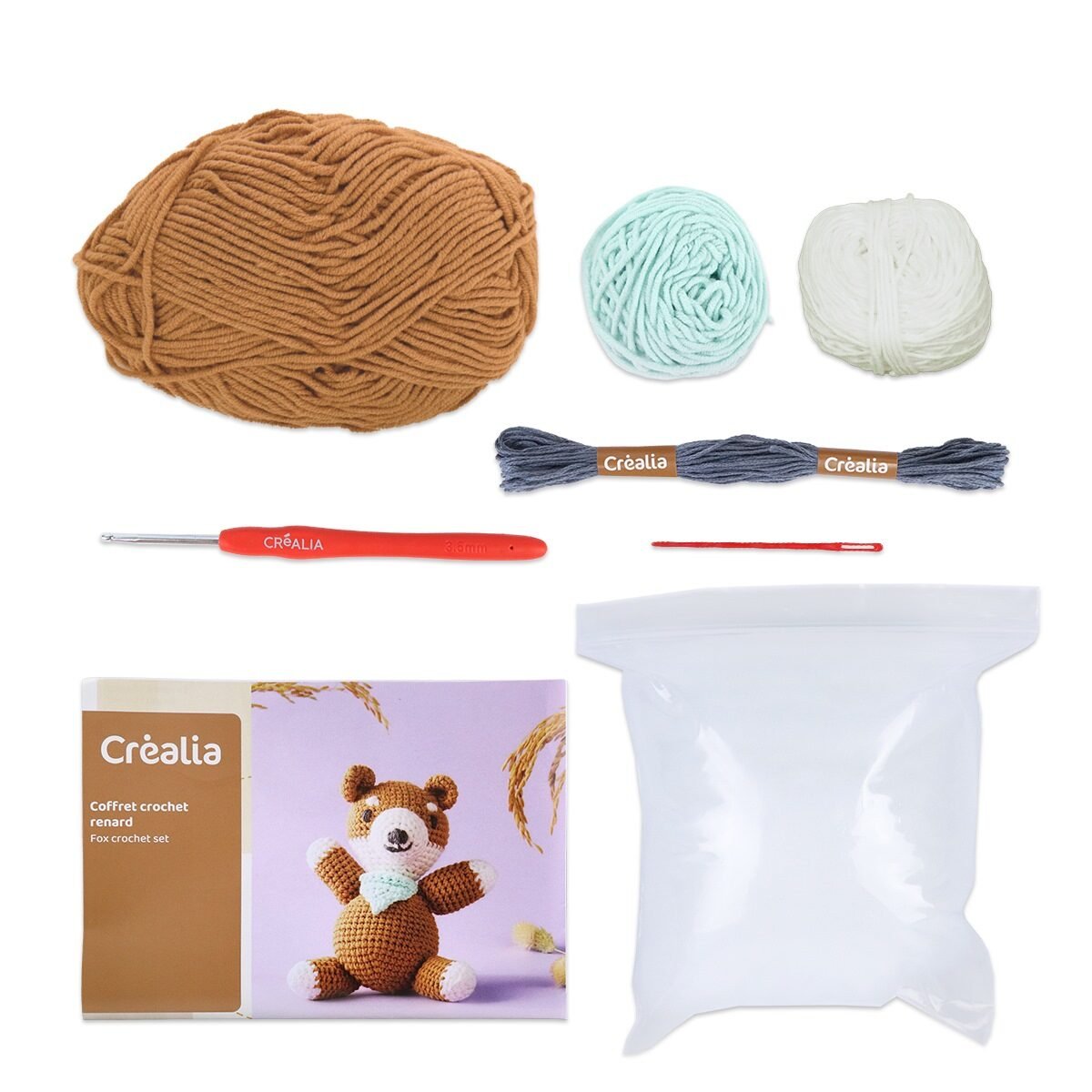 Aeeque Kit De Crochet Sorgenwürmchen Avec Têtes En Bois 20 Mm, 125 G De Fil, 3,5 Mm, Instructions DIY (Français Non Garanti) Et Vers Soucis Pour Débutants