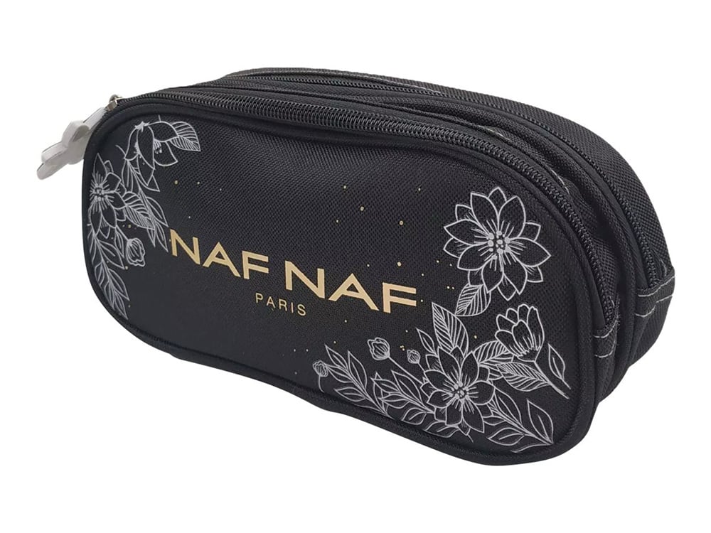 Trousse ronde compartiments La Plume Dorée Noir Naf Naf