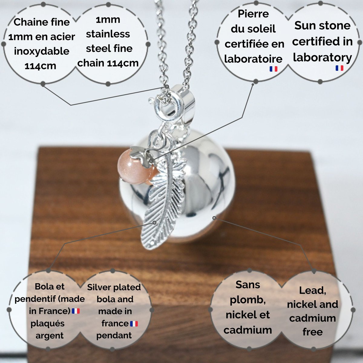 Bola Grossesse SAGA GIOIELLI - Collier Acier Inoxydable Avec Pendentif Sonore - Cadeau Future Maman