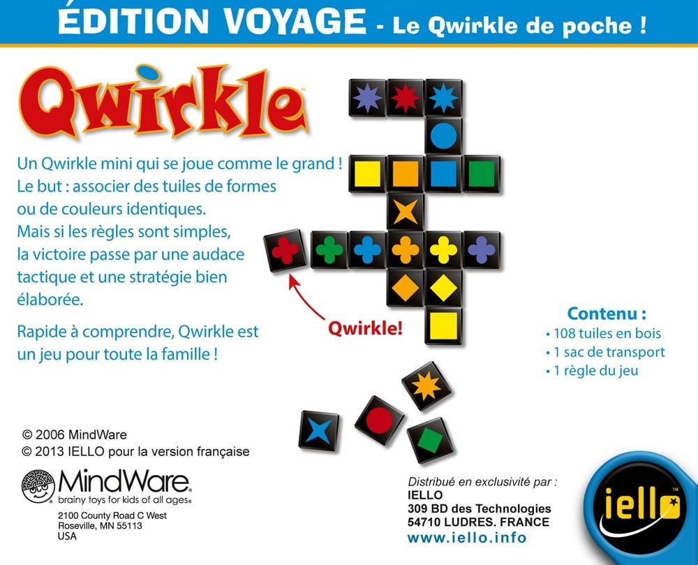 Jeu De Société Qwirkle Iello - Jeu De Stratégie Et De Couleurs, à Partir De 6 Ans, 2 Joueurs Et Plus