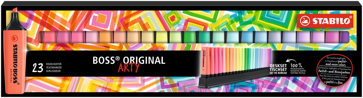 23 Surligneur Stabilo Leclerc STABILO BOSS ORIGINAL - Pack Bureau 23 Surligueurs Fluos & Pastels - Collection 50 Ans Pointe Biseautée