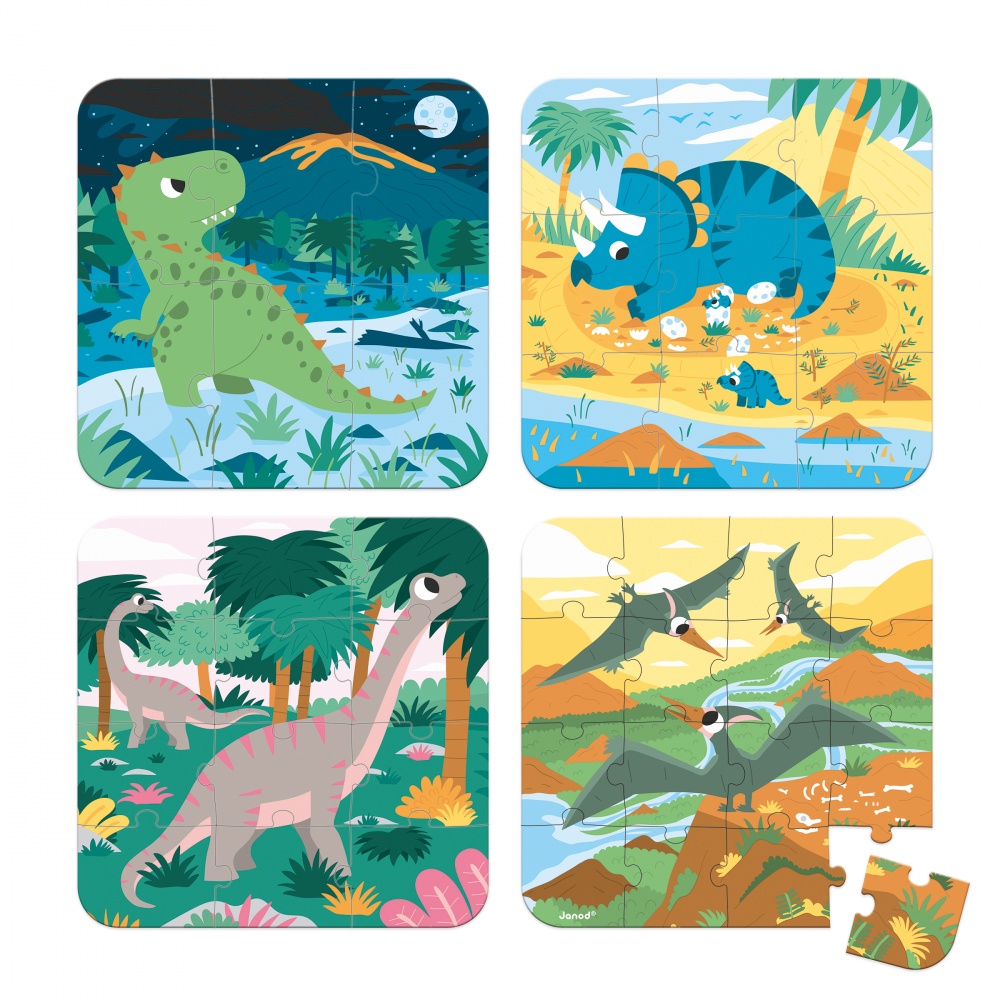 Lot 4 Puzzles Bois Dinosaures 24 Pièces - Jouet Montessori Éducatif Enfant 3-6 Ans Cadeau Garçon Fille