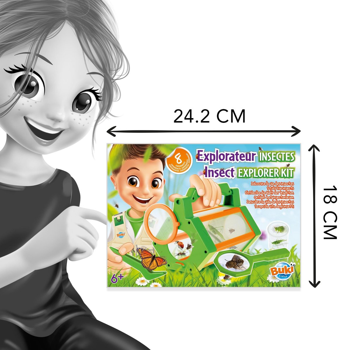 ROBOTIME Kit Attrape-insectes – Loupe, Filet, Pinces, Cage – Sac De Transport – Dès 3 Ans – Rose
