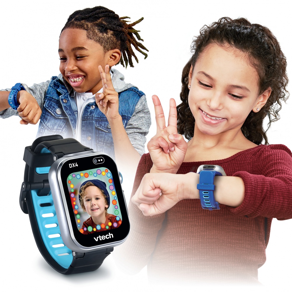 VTech KidiZoom SmartWatch DX4 Noire – Montre Enfant 16-en-1, Écran Tactile Couleur, Appareil Photo, Jeux, Podomètre, Batterie Rechargeable, Dès 5 Ans