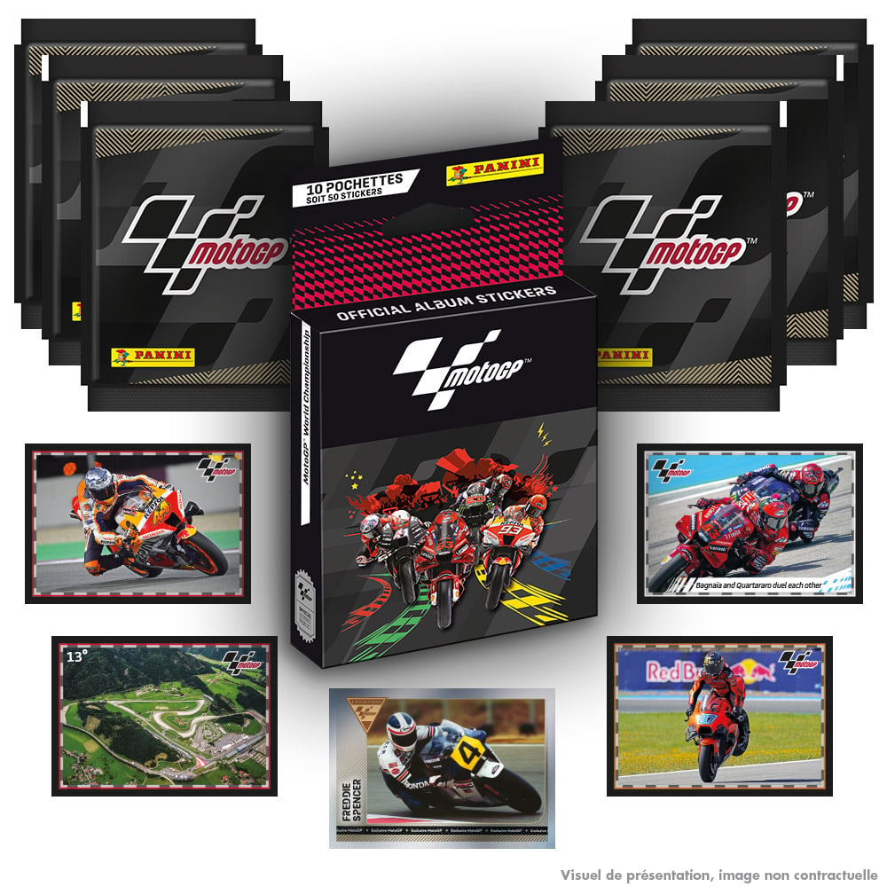 Coffret Collector Stickers Moto GP 2023 - Album + 50 Pochettes (250 Stickers) + 5 Cartes Édition Limitée - Pour Fans De Course Moto - 12